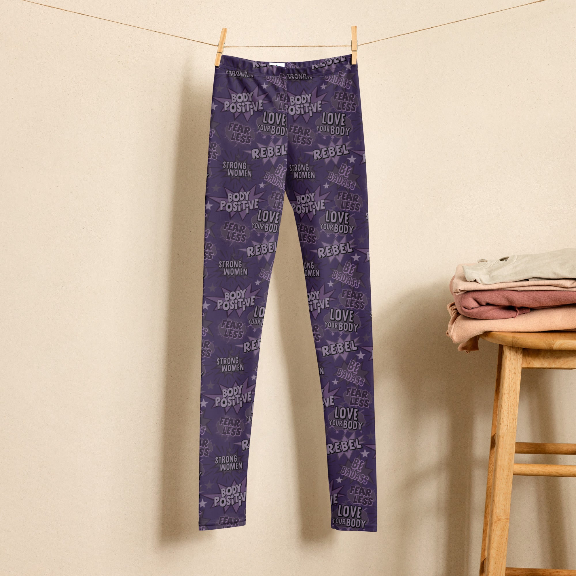 SHE REBEL - Purple Body Positivity Youth Leggings (Girls' Sizes 8 - 20)